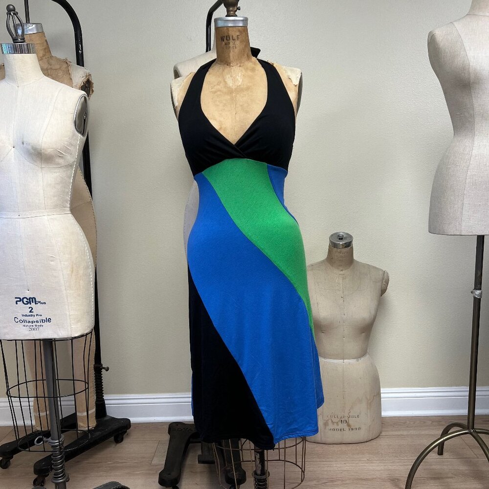 NWOT Deadstock 2000s Y2K Retro Style Color Block Halter Dress Small